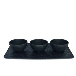 VILLEROY & BOCH SLATE INSPIRED DIP BOWLS W/ TRAY MINIMAL‎ JAPANDI DESIGN STYLE